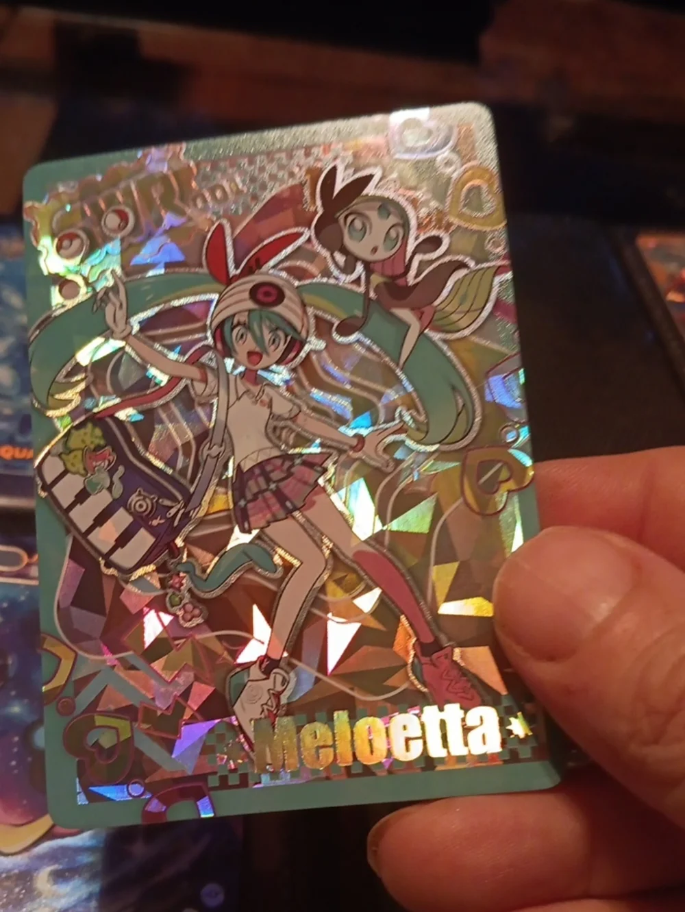 Pokemon Meloetta Holo Foil Card Teal Pink
